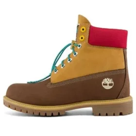 Premium 6 Inch Waterproof Boots “Brown Nubuck with Yellow and Red Collar”