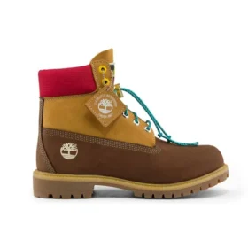 Premium 6 Inch Waterproof Wide Fit Boots “Brown Nubuck with Yellow and Red Collar”