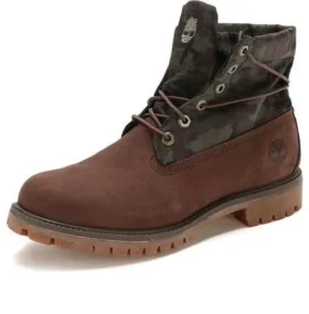 Roll Top Mid-Top Boots “Brown Green Camouflage Print”