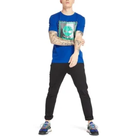 Timberland Round Neck Printing Short Sleeve Blue