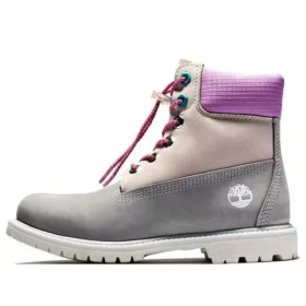 Valentines Day 6 Inch Premium Waterproof Boots “Grey and Beige Nubuck with Purple Collar”